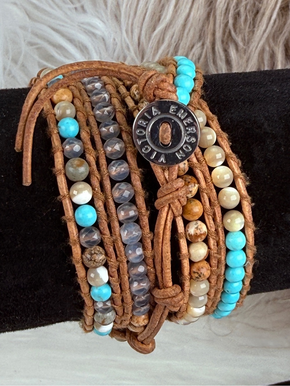 Victoria Emerson Multi Wrap Turquoise Blue Earth Tone Beaded Bracelet